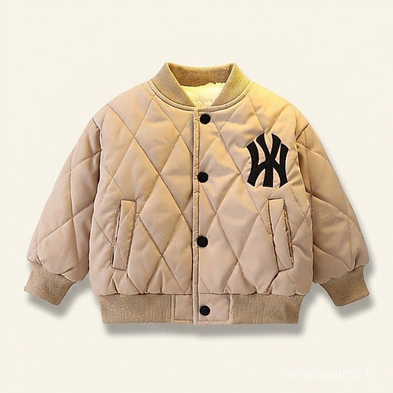 Jaqueta de forro de lã para meninos primavera outono inverno, uniforme de beisebol grosso jaqueta uniforme de algodão