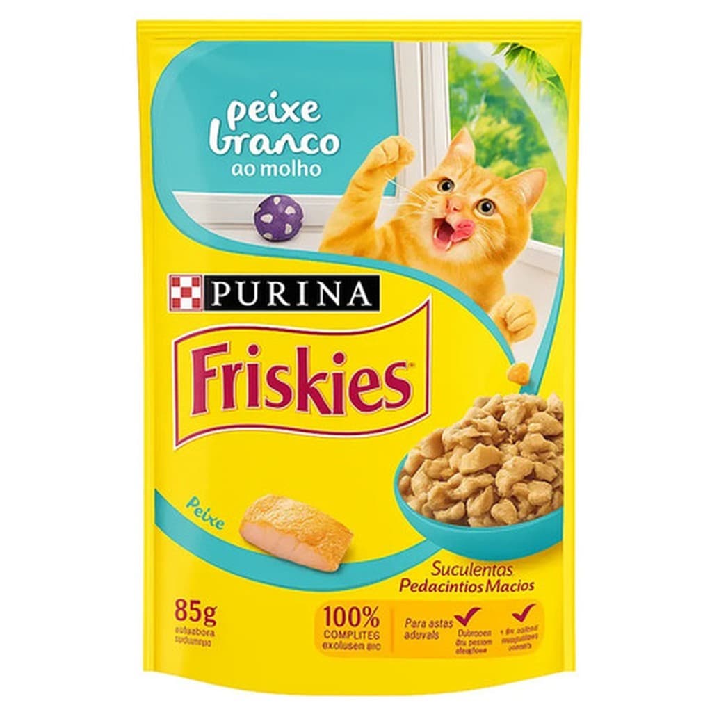 Sachê Friskies Gato Adulto Peixe Branco Ao Molho 85g Ração Úmida Purina
