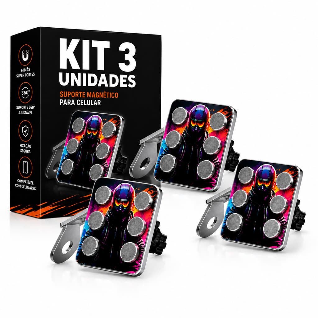 Kit 3 Suporte de Celular para Moto Magnético com Imão Suporte Forte Fixação