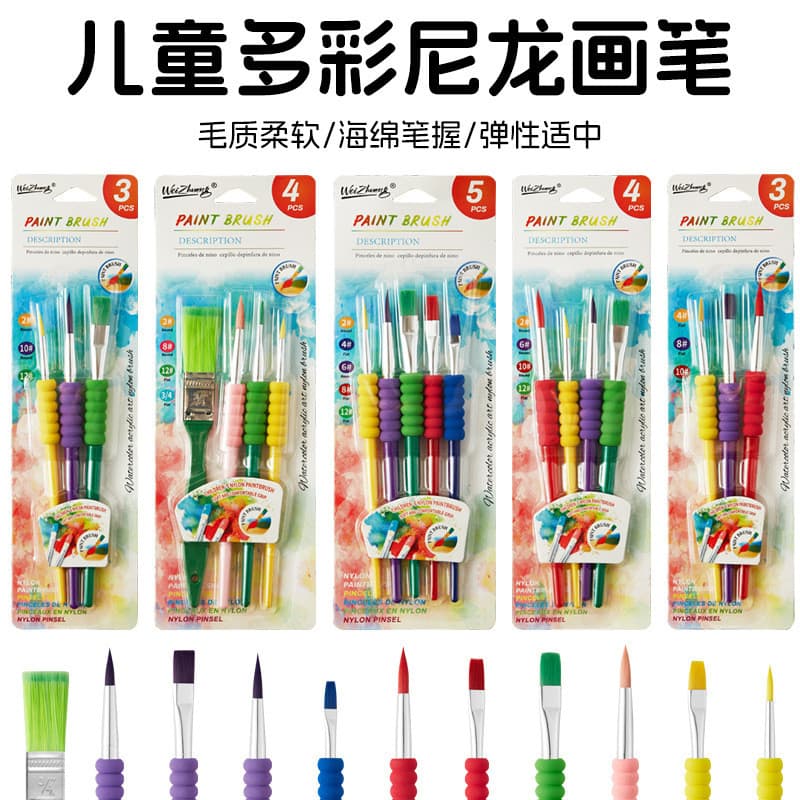 Pincéis de pintura com cabo de nylon, pincéis para aquarela e guache, pincéis de plástico acrílico para crianças, conjun