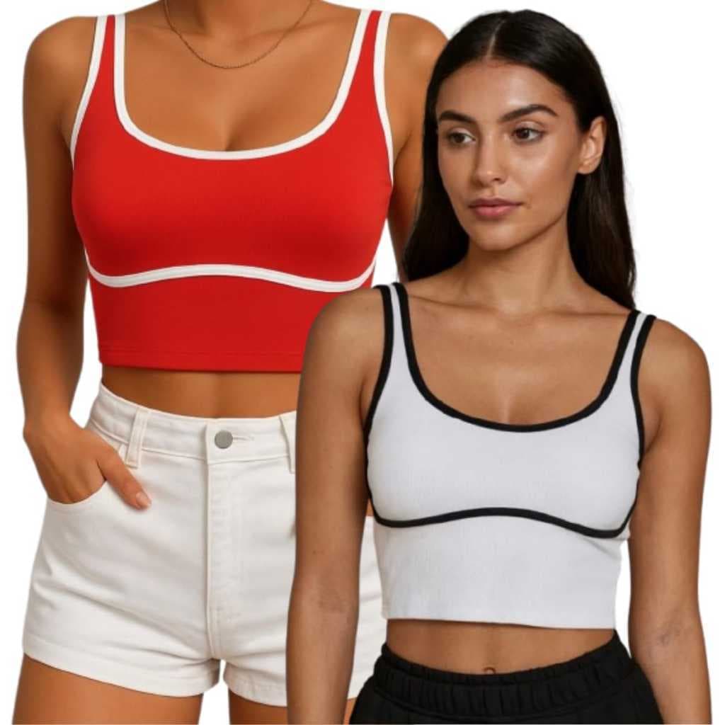 Kit 2 Cropede Bicolor Moda Tendência Feminina