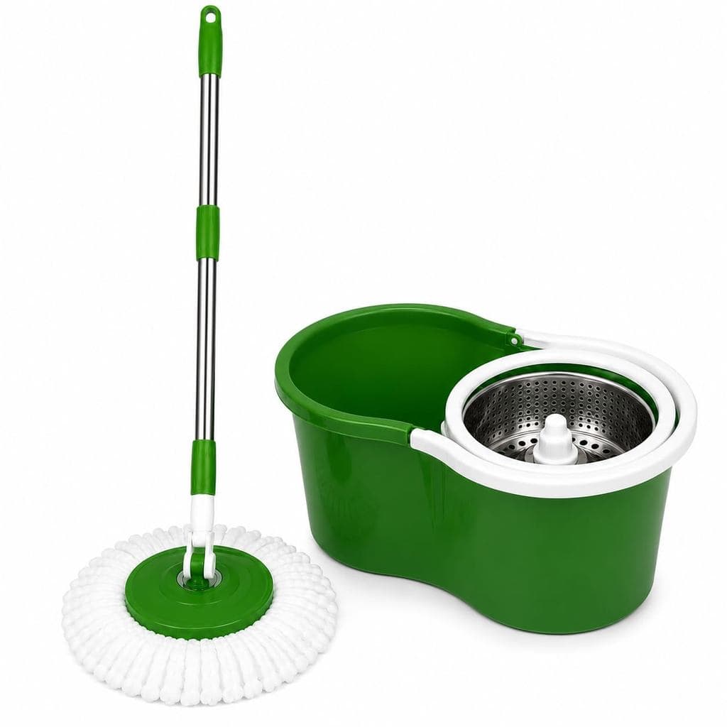 Mop Giratório Esfregão 360° Balde 8 Litros Cesto Inox Centrífuga Verde