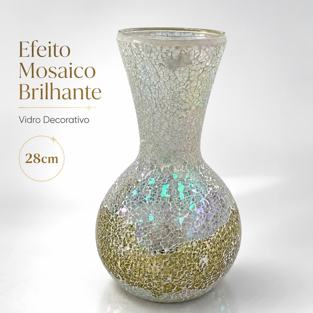 Vaso Decorativo 28cm Vaso de Vidro para Flores Centro de Mesa Decorativo com Mosaico Espelhado para Decoração de Sala