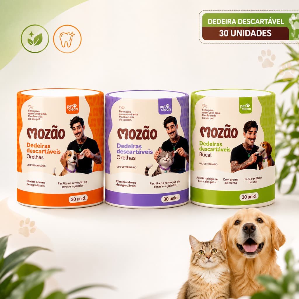 Dedeiras Descartáveis Umedecidas Limpa Orelhas e Boca Dedal Care Mozao Pet Clean