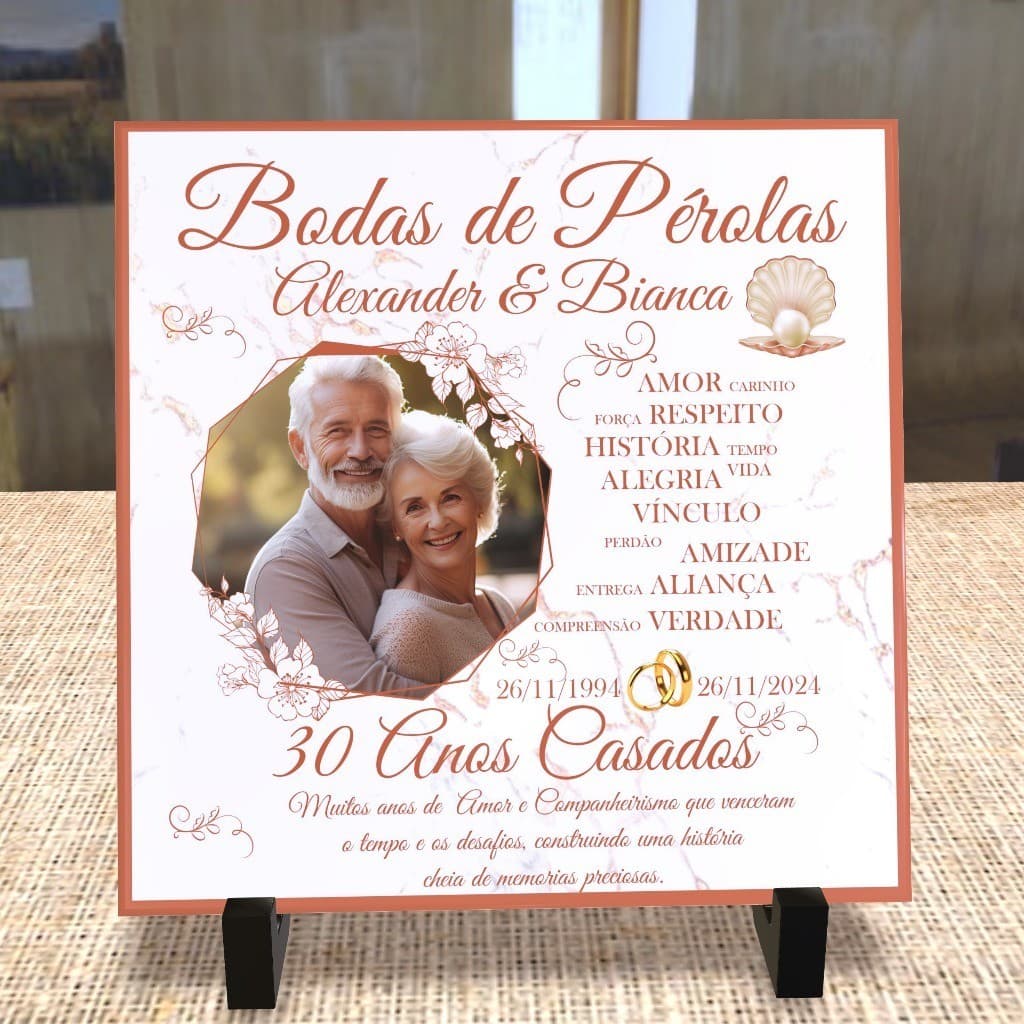 Azulejo Personalizado Bodas de Perola com Foto-30 Anos Casados