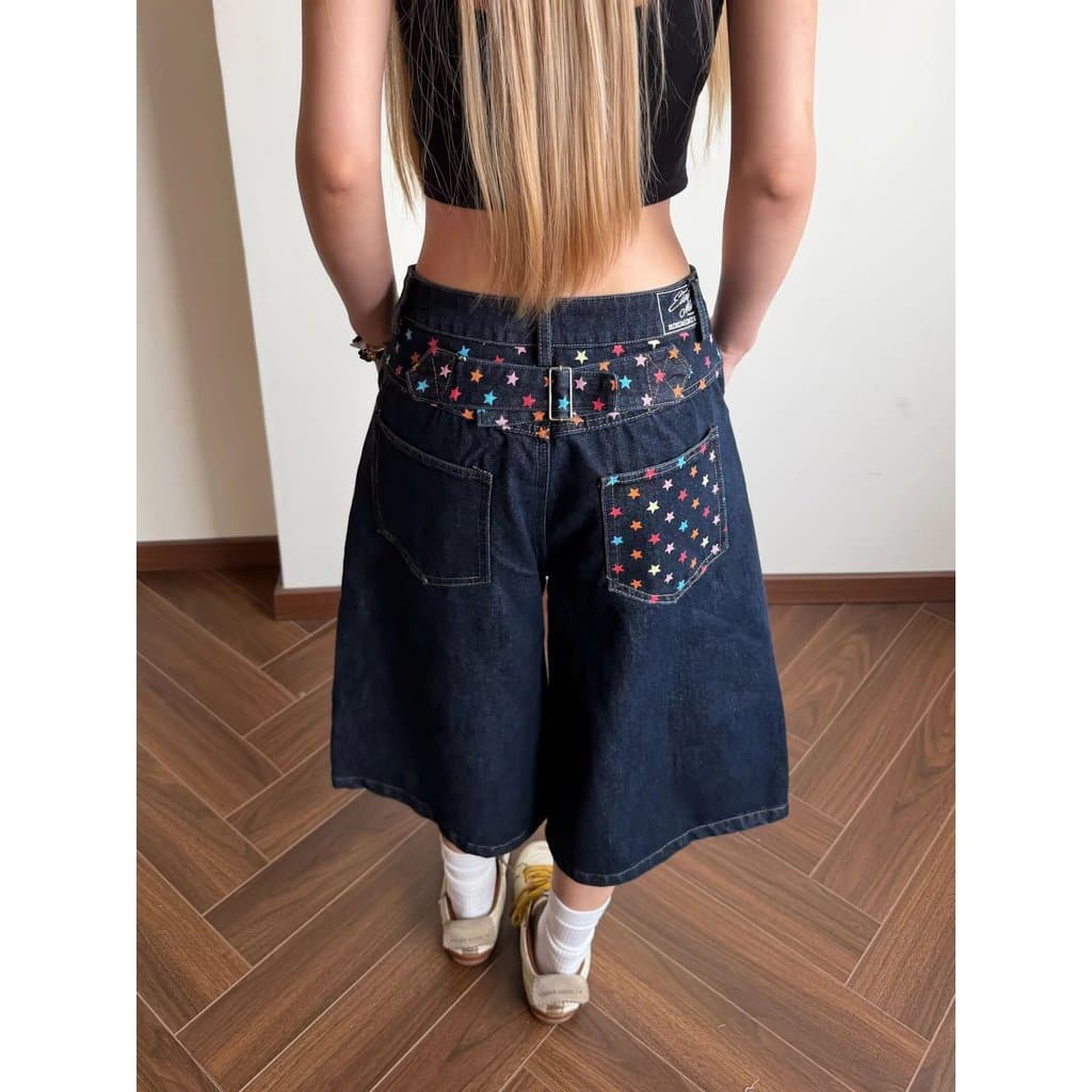 Luosuke Jeans bordado feminino 2025 novo estilo calças cortadas pequenas calças de cintura alta Shorts Jeans All-Match