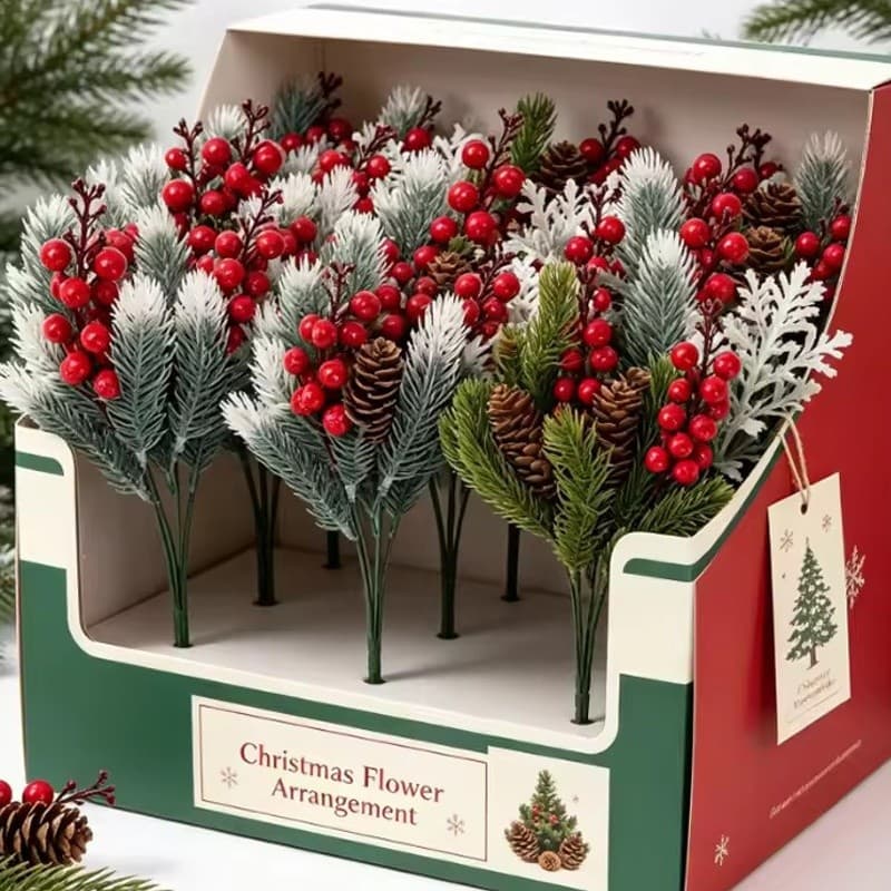 Simulação De Plástico Agulhas De Pinheiro Buquê Decoração De Férias-Ornamento De Vaso De Ramo De Baga De Natal