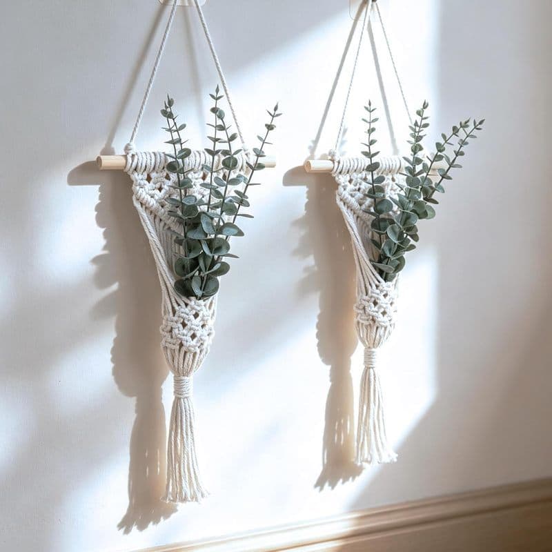 Macrame Pendurado Planta Boho Decoração De Parede Com Folhas Artificiais De Eucalipto