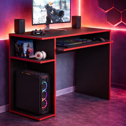 Escrivaninha Gamer Mesa Apoio para Computador Nichos e Prateleiras Quarto Escritório