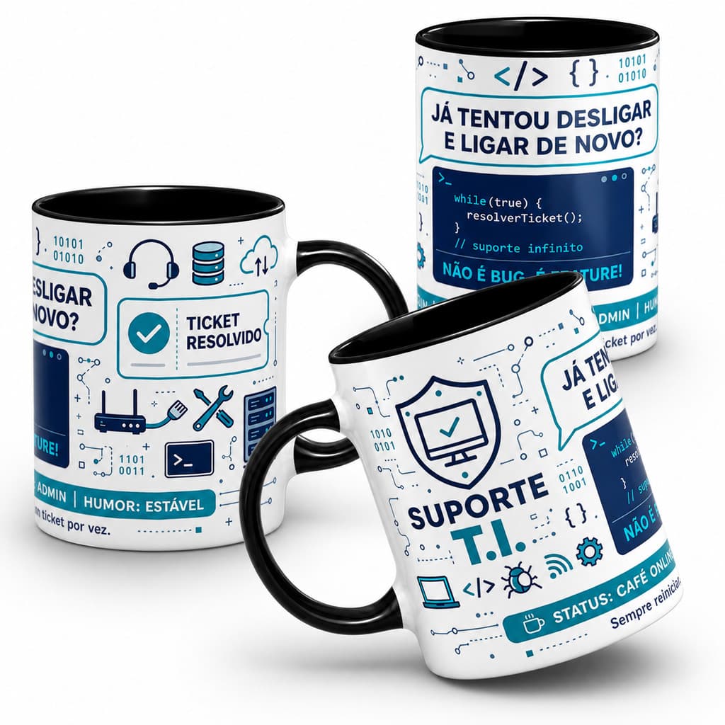 Caneca Suporte TI | "Já Tentou Desligar e Ligar de Novo?"