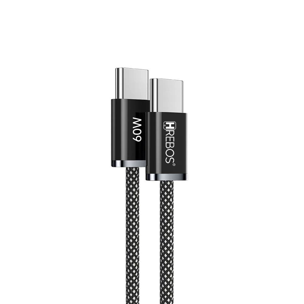 Cabo Tipo C Pure Charge Hrebos 1,5m - nylon trançado - Dados e carregamento USB C 60W - CB-386C