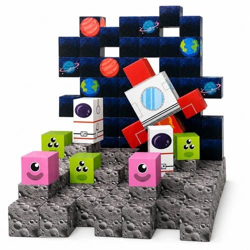 Brinquedo Blocos Magneticos Educativos Espaciais 125 Pecas Jogo Criativo Didatico Infantil