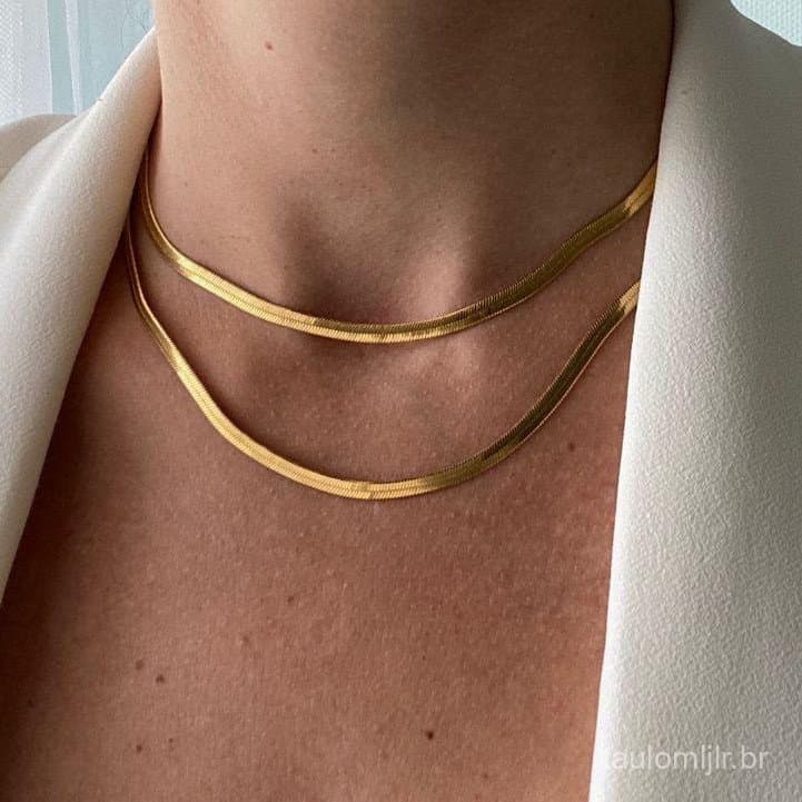 Colar Laminado + Choker Laminada Banhado a Ouro 18k Antialergica