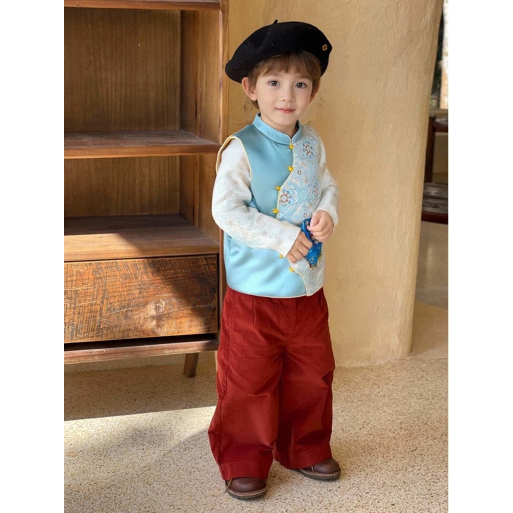 Meninos meninas Tang terno colete topo novo estilo chinês sem mangas imitação canção Jin colete outono inverno novo esti