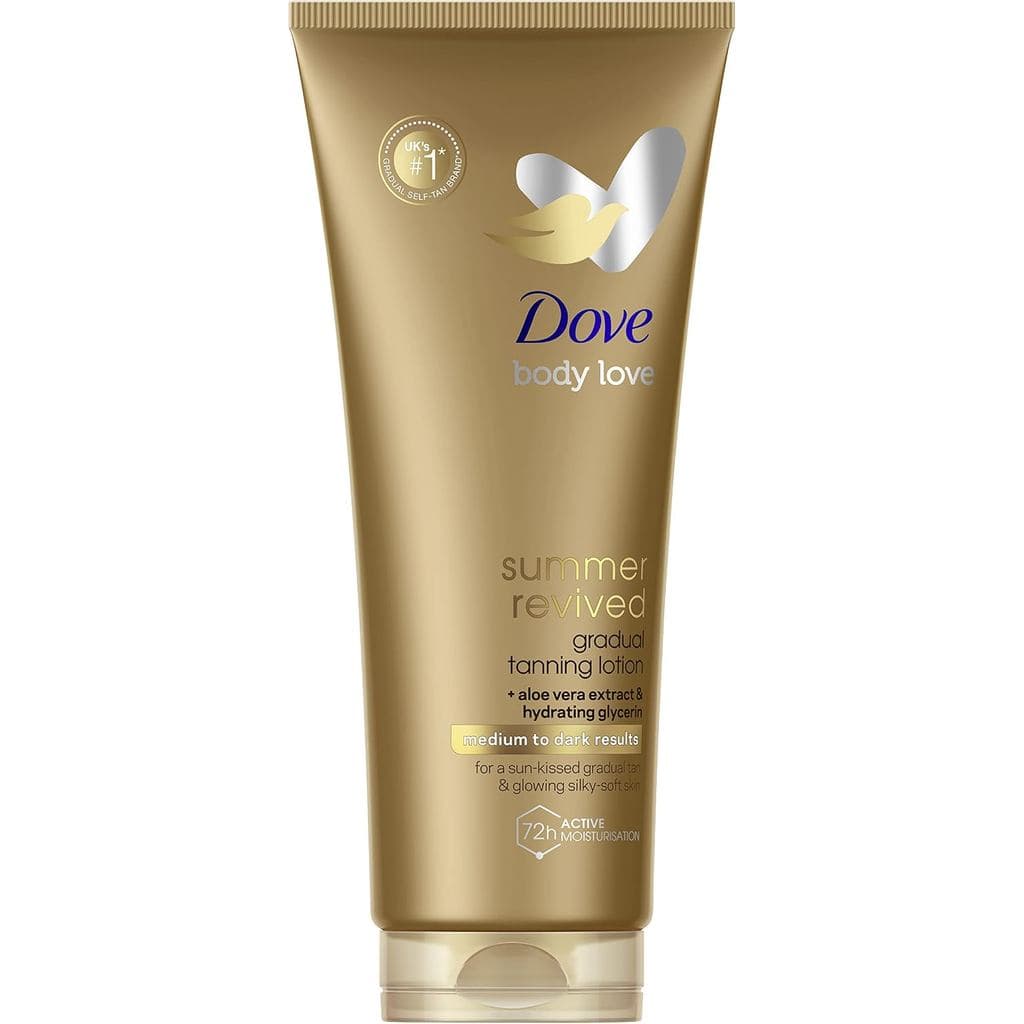 DoveSmerRevivedMeditoDark Loção Bronzeadora Gradual, cria um brilho de pele bronzeada, loção corporal autobronzeadora, a