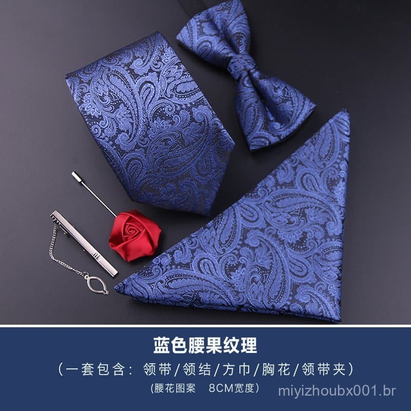 Conjunto de gravata formal masculina de seis peças, estilo coreano, gravata vermelha e preta, gravata de 8cm, gravata bo