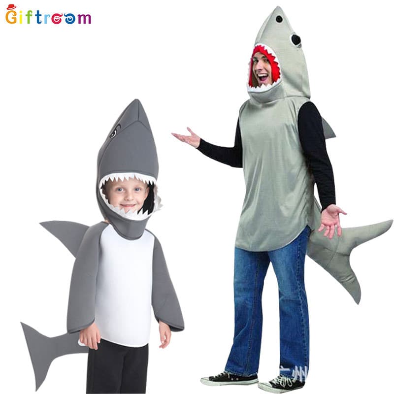 Halloween dia das crianças traje de tubarão masculino procurando Nemo roupas mar Animal desempenho traje pai-filho traje
