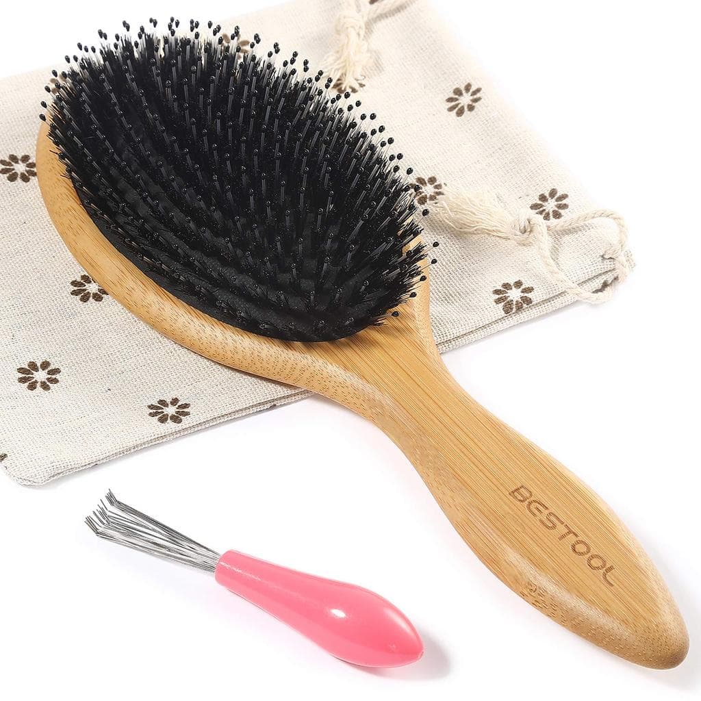 Escova de Cabelo BESTOOL - Escovas de Cabelo com Cerdas de Javali, Base de Bambu Natural, Massagem Antiestática, Escova