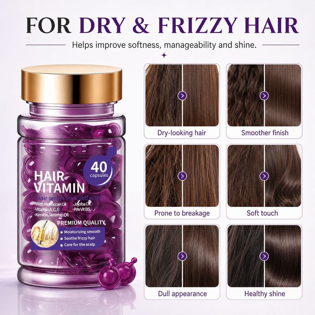 Cápsulas De Soro Capilar Argan Jojoba 40 Unidades-Suaviza O Frizz E Nutre Cabelos Danificados Com Queratina