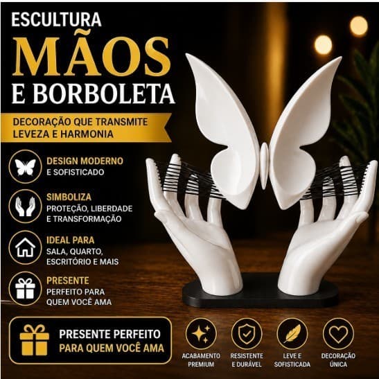 Estátua Contemporânea Borboleta nas Mãos — Arte Moderna para Decoração