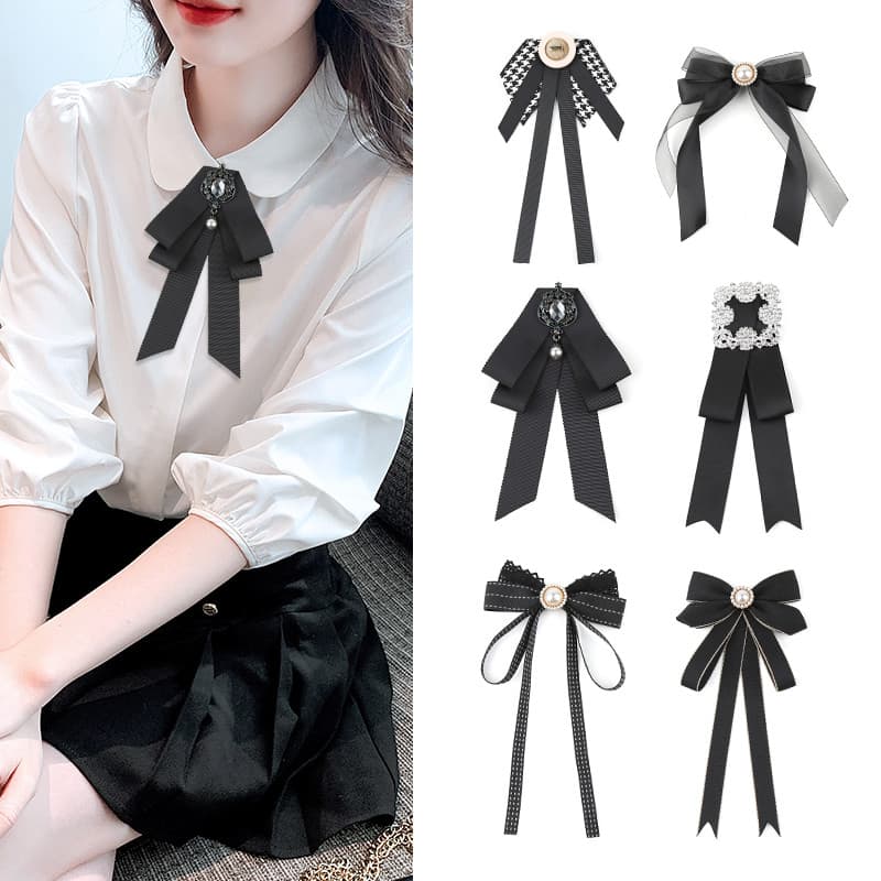 Gravata borboleta camisa feminina decoração jk gravata borboleta camisa fita preta estilo Preppy britânico fita pino gra