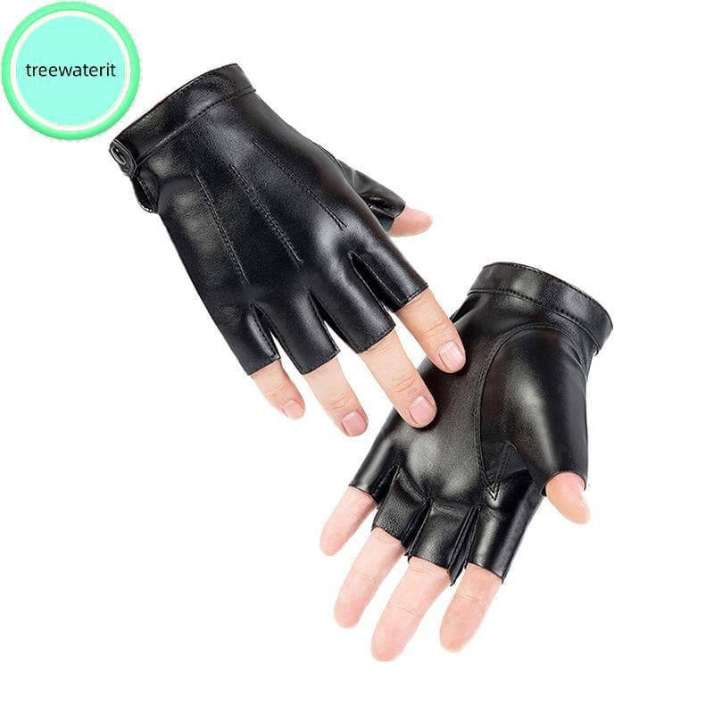treewaterit Luvas Masculinas Sem Dedos Couro Do Plutônio Motor Punk Bla Meio Dedo Ao Ar Livre De Condução De Dos Homens