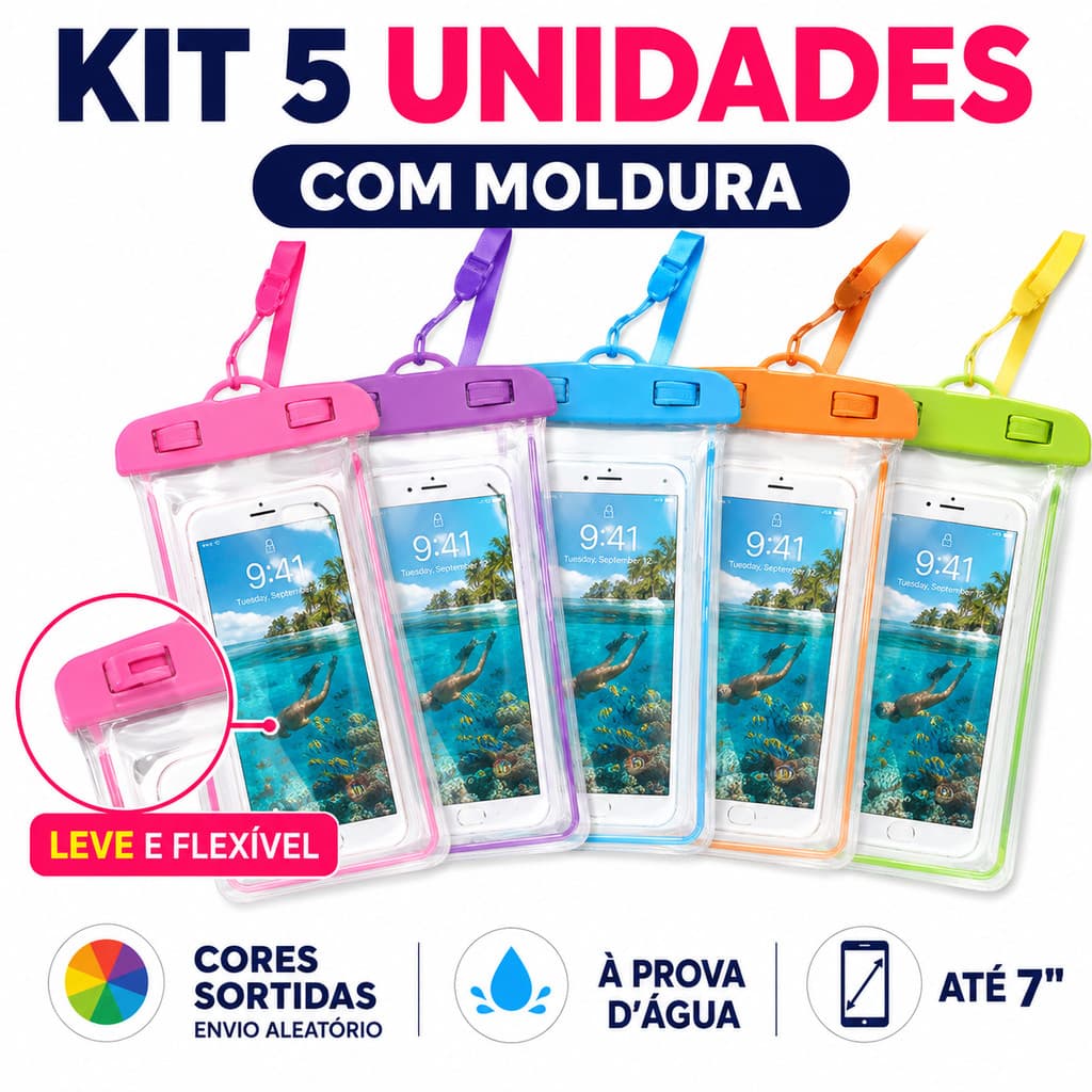 5 Capa Bolsa A Prova Dágua Impermeável Universal Para Celular Chuva