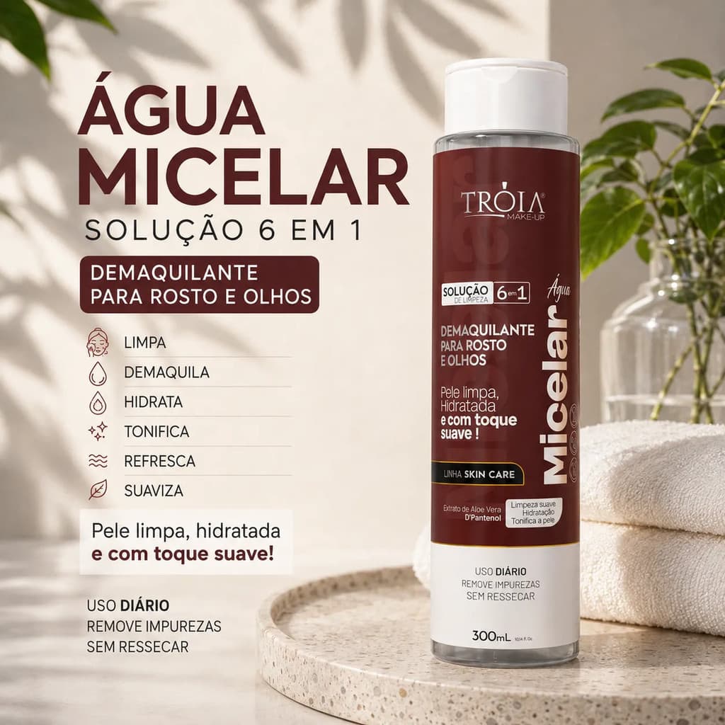 Água Micelar Demaquilante 6 Em 1 Para Uso Diário - Tróia Make Up