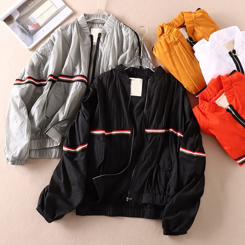 Leve protetor solar roupas femininas moda cor tira solta plissado manga longa gola boneca manga jaqueta Casual D607