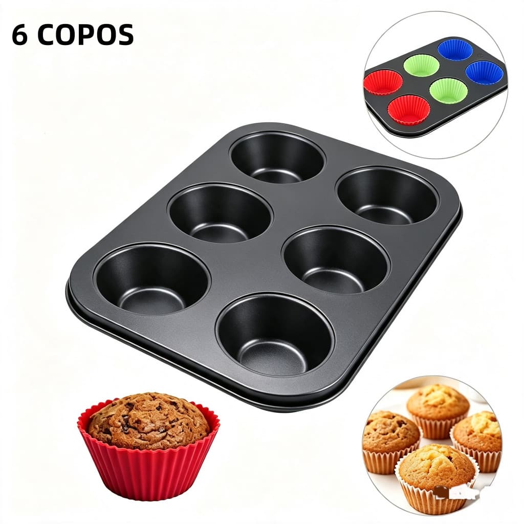 Forma Cupcake Antiaderente Teflon Pão de Queijo Empadas Muffins Assadeira 6 Cavidades 2086