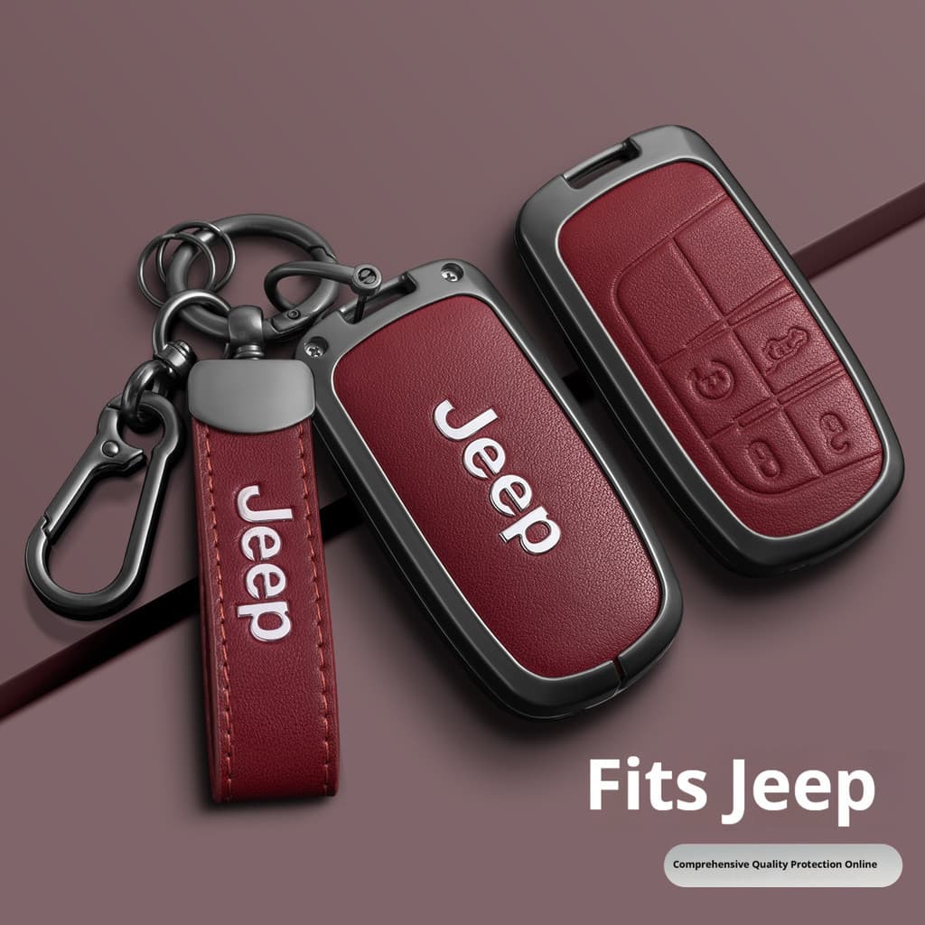 Capa de Couro para Chave de Carro Feita de Liga de Zinco para Jeep Renegade Compass Grand Cherokee Chrysler 300C Wrangle