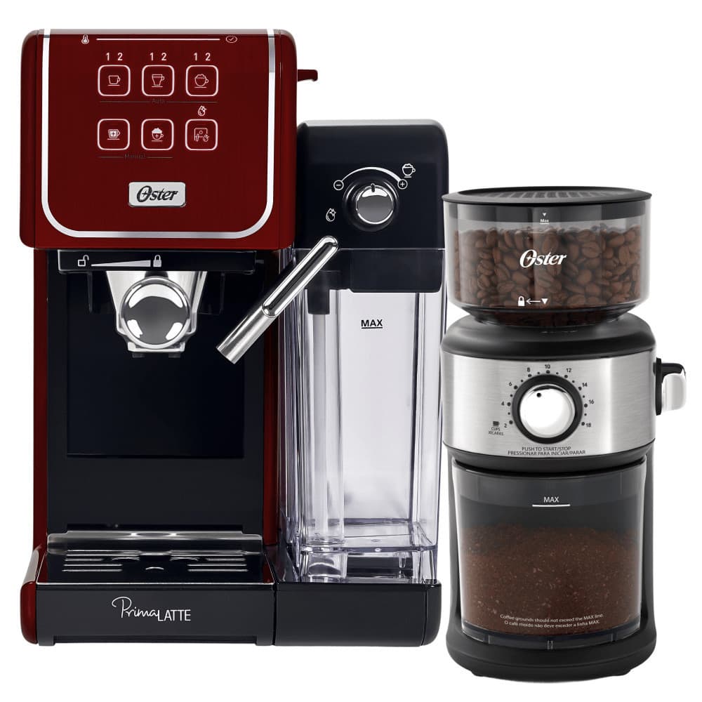 Kit Cafeteira PrimaLatte Touch e Moedor de Café Automático Precision Oster