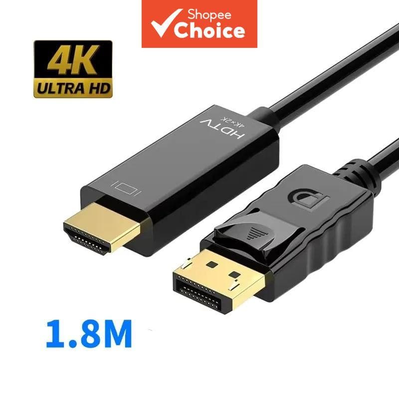 Cabo DisplayPort para HDMI 4K@30Hz de 1,8 m, Conversor de Vídeo Masculino para Masculino, Cabo para PC, Laptop, Monitor