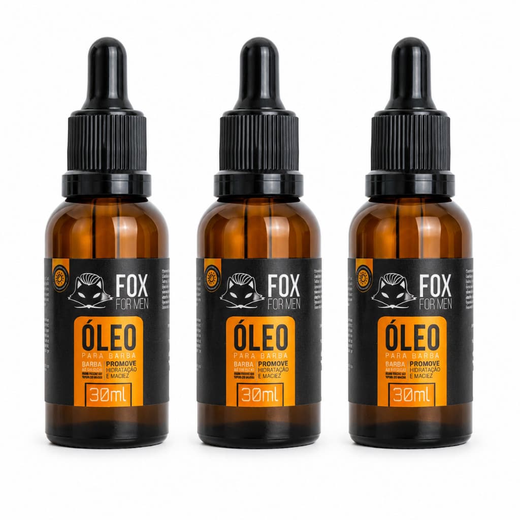 Kit 3 Óleo Barba 30ml Fox For Men Fragrância Suave Barba Macia E Visual Cuidado