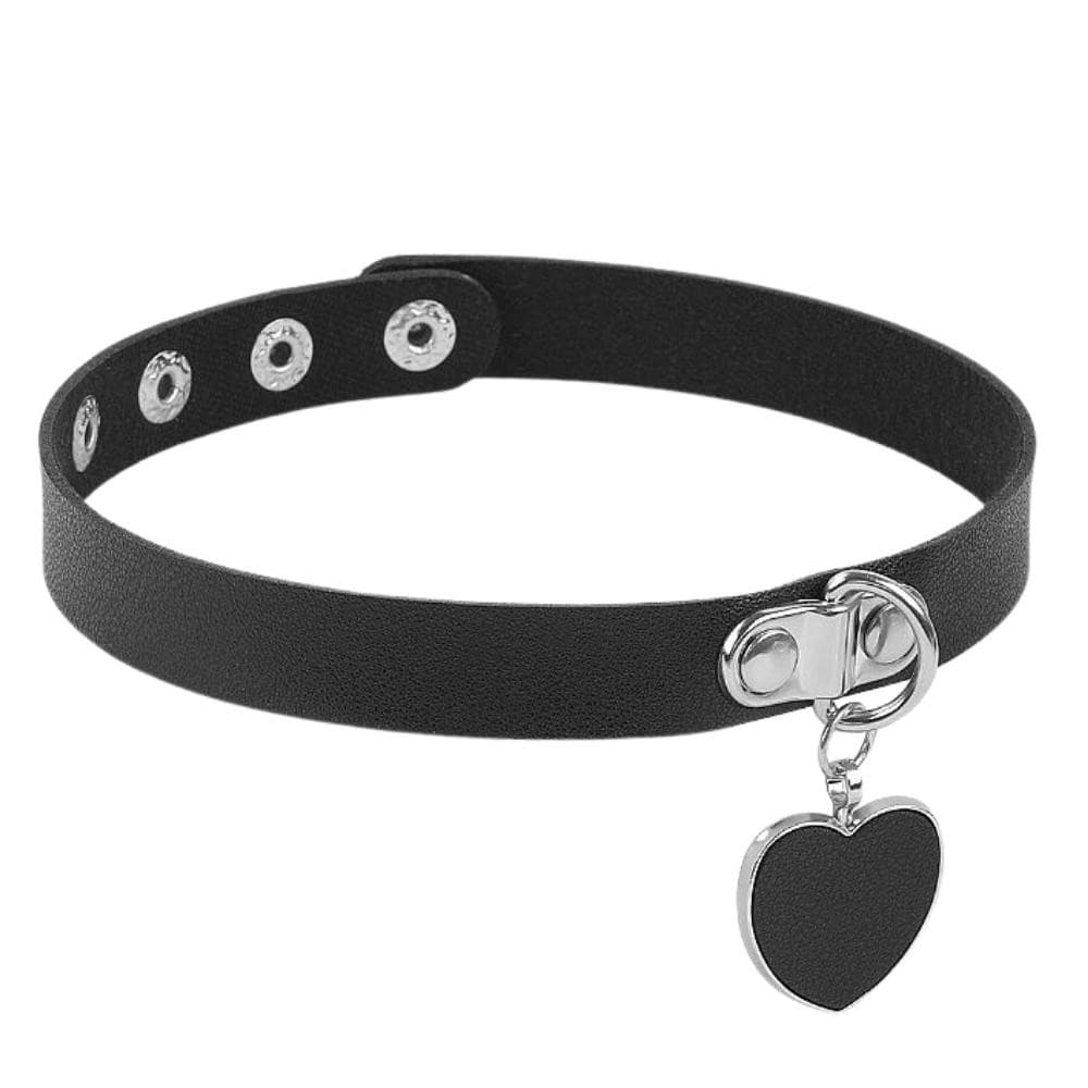Choker Coração em Couro Coleira Colar em Couro Moda Estilo