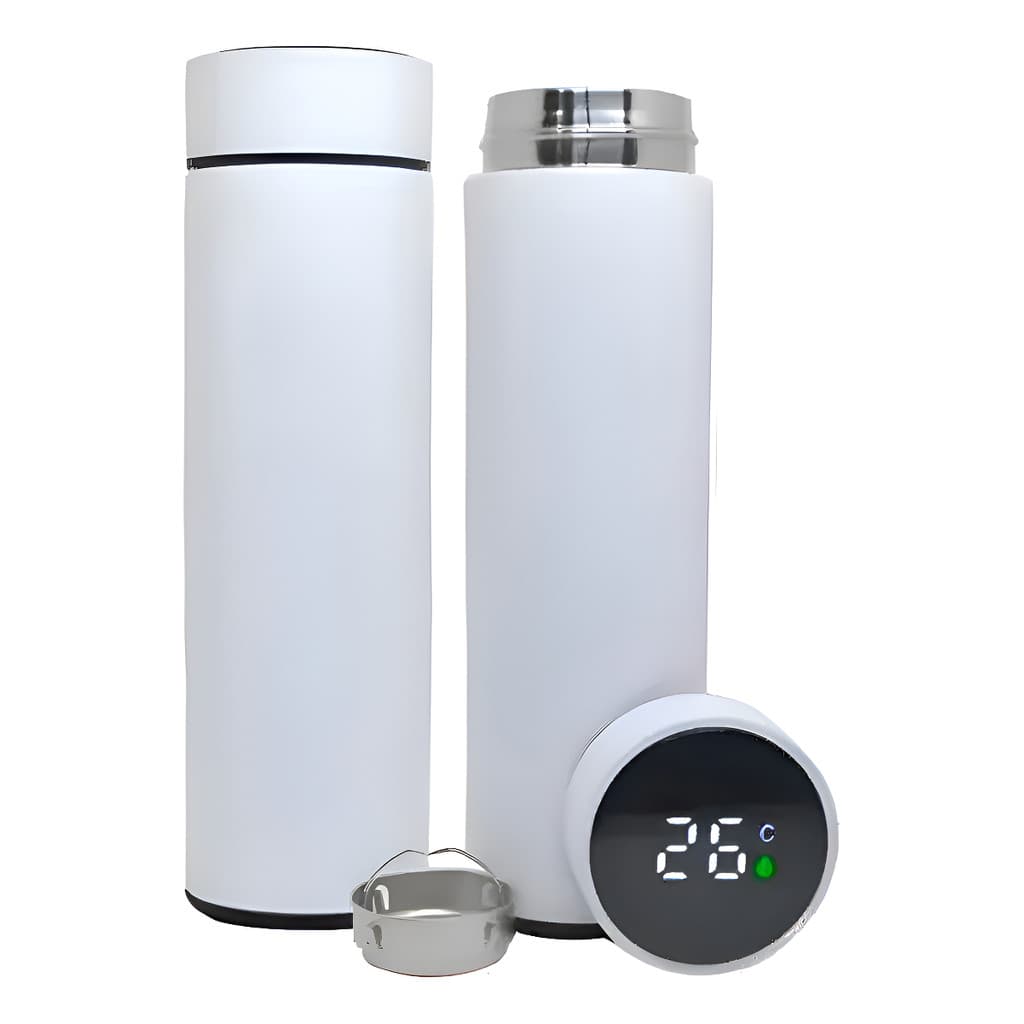 Garrafa Térmica Digital 500ml Premium Em Aço Inox - Branco