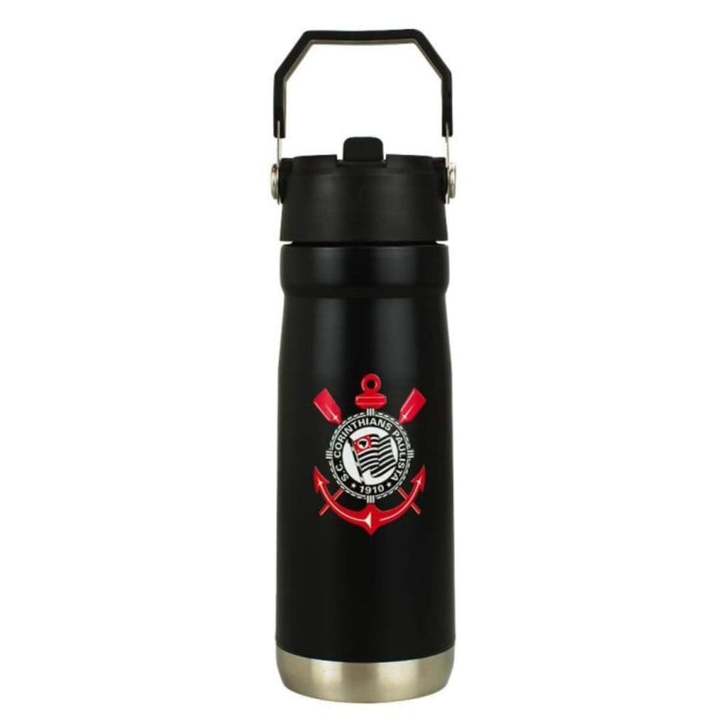 Garrafa Térmica Inox Alça Canudo Bico 650ml - Corinthians