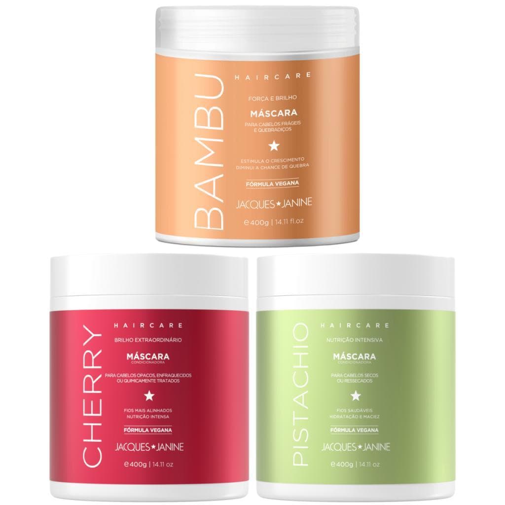 Kit Jacques Janine Cronograma 3 Máscaras Bambu + Cherry Cereja + Pistachio Pistache 400g