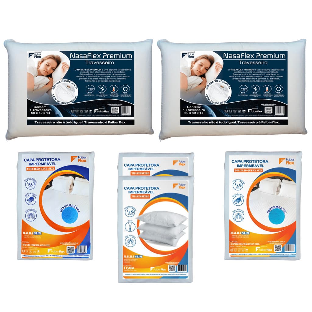 Kit Premium 2 Travesseiro Nasa e Protetores Queen e King