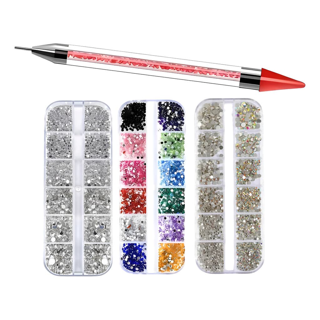 Kit 3 Estojo Strass Furta Cor Prata Colorido + Caneta Strass