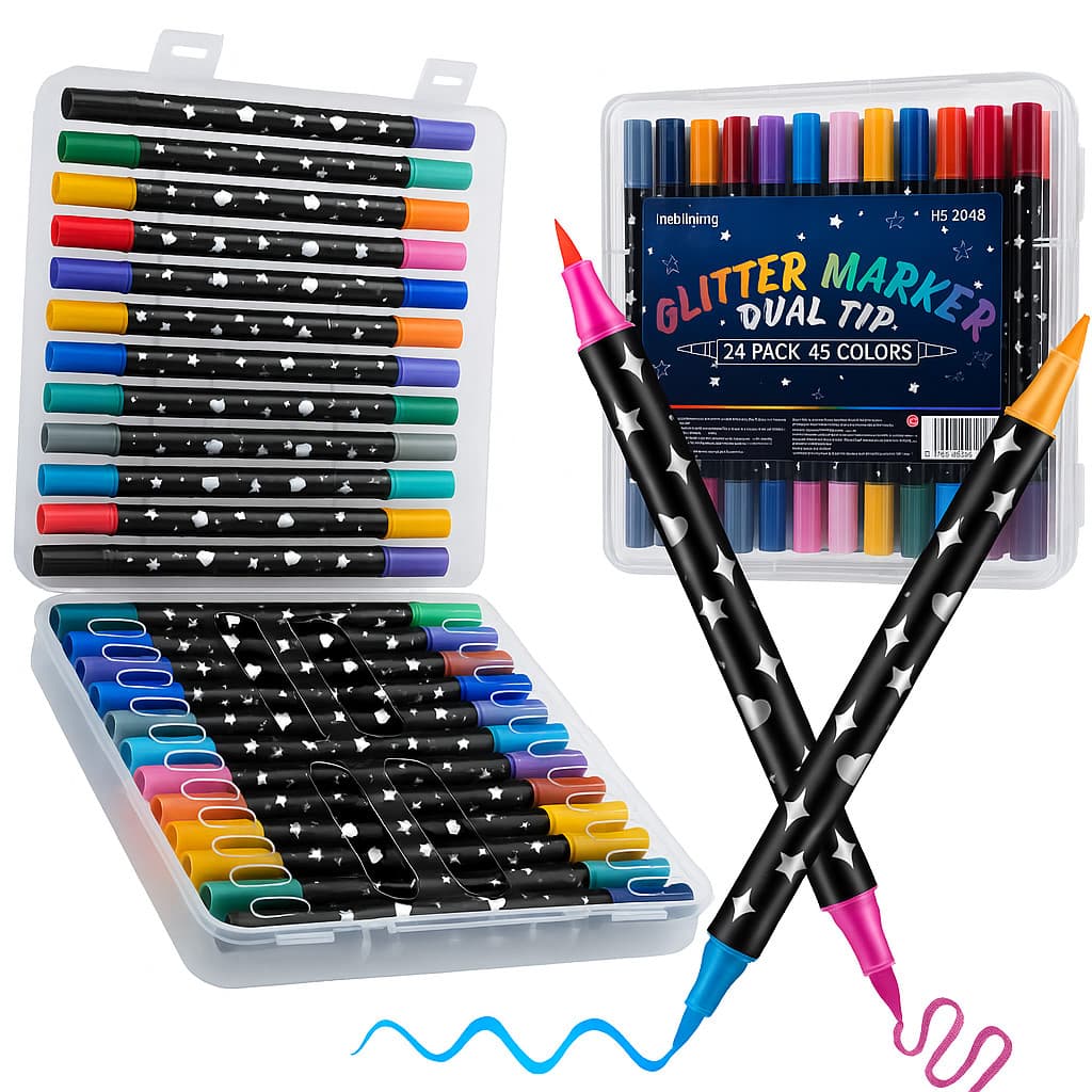 Canetas Canetinha Glitter Ponta Dupla 48/72 Cores 24/36 Marcadores Brilhantes Escola, Arte, Desenho