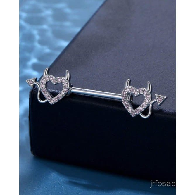 PIERCING MAMILO CORAÇÃO HELL CRAVEJADO AÇO CIRURGICO BANHADO A OURO 18K DOURADO