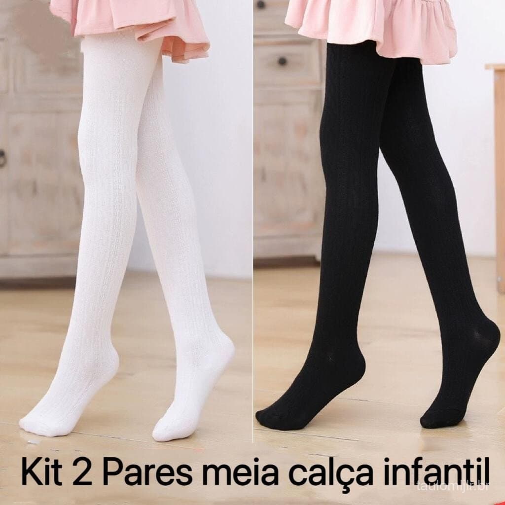Kit 2 Pares Meia calça infantil Frio Inverno Para Bebê Menina Preto e Branco e colorido e estanpa 1-14 anos