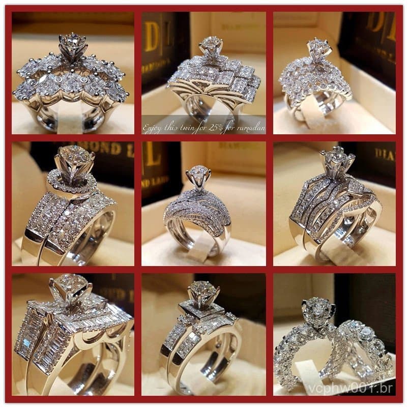 925 Conjunto De Anel De Prata Casamento Novo Para Mulheres