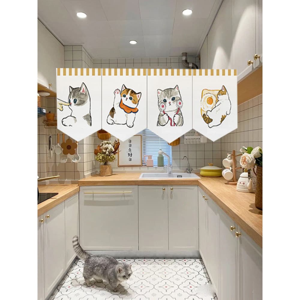 Cortina divisória para porta de cozinha, cortina decorativa sem perfuração para banheiro