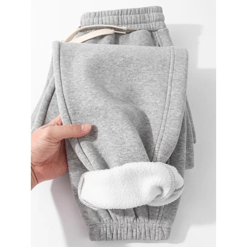 Bons produtos de boa qualidade!Calça de moletom masculina de lã Polar pesada cinza claro com cordão e forro de lã grosso