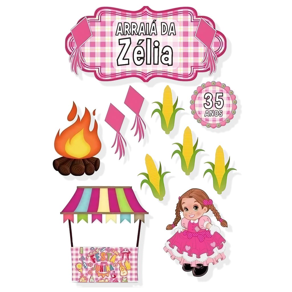 Topo Topper de Bolo Festa Junina Julina Arraia Personalizado Nome Idade 2