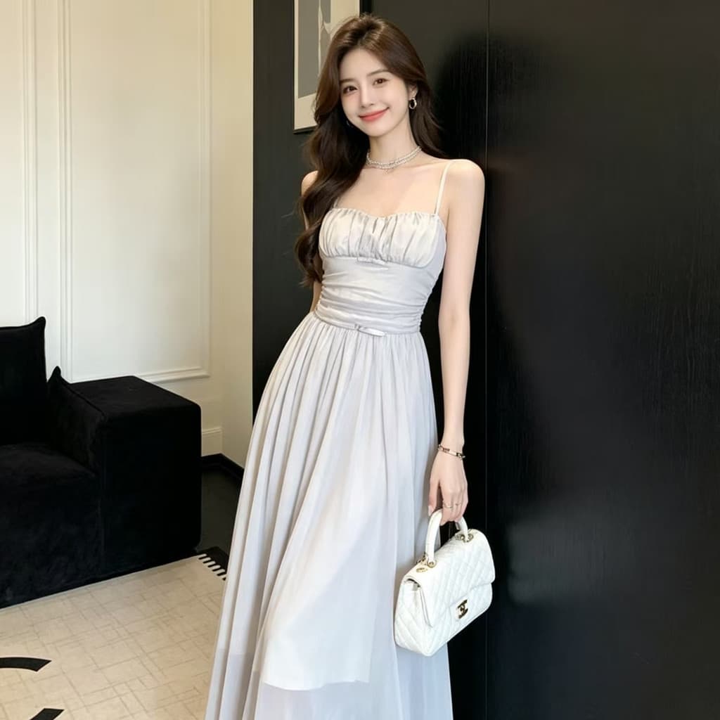 2026 primavera novo estilo elegante High-End nicho ins aniversário banquete estilingue vestido de dama de honra saia lon