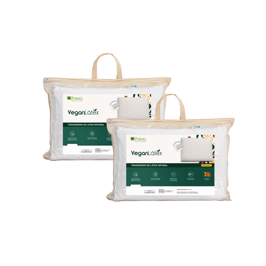 Kit 2 Travesseiros Theva Vegan Látex Natural Baixo 13cm