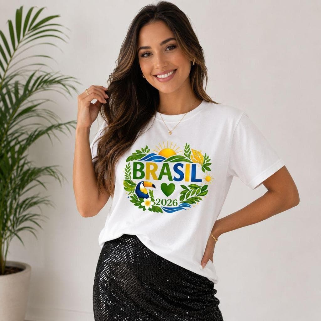 Camiseta Feminina Brasil 2026 Verde Oversized Copa do Mundo Moda Brasileira Streetwear Casual
